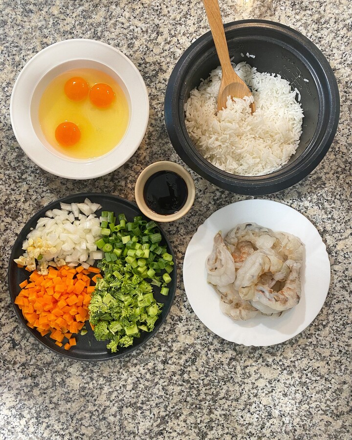 All Ingredients for Shrimp Fried Rice