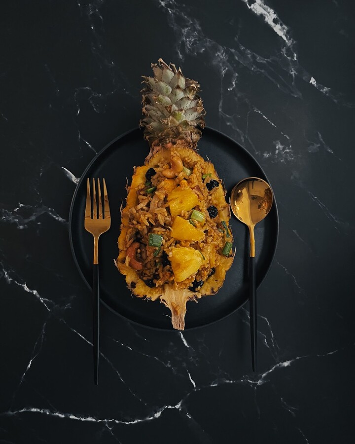 Serve in a fancy pineapple bowl we just scooped out and that is it.