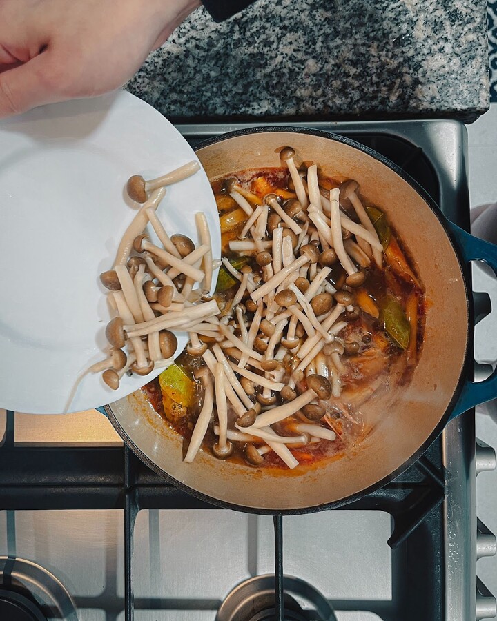 Add the mushroom, fish sauce, and sugar.