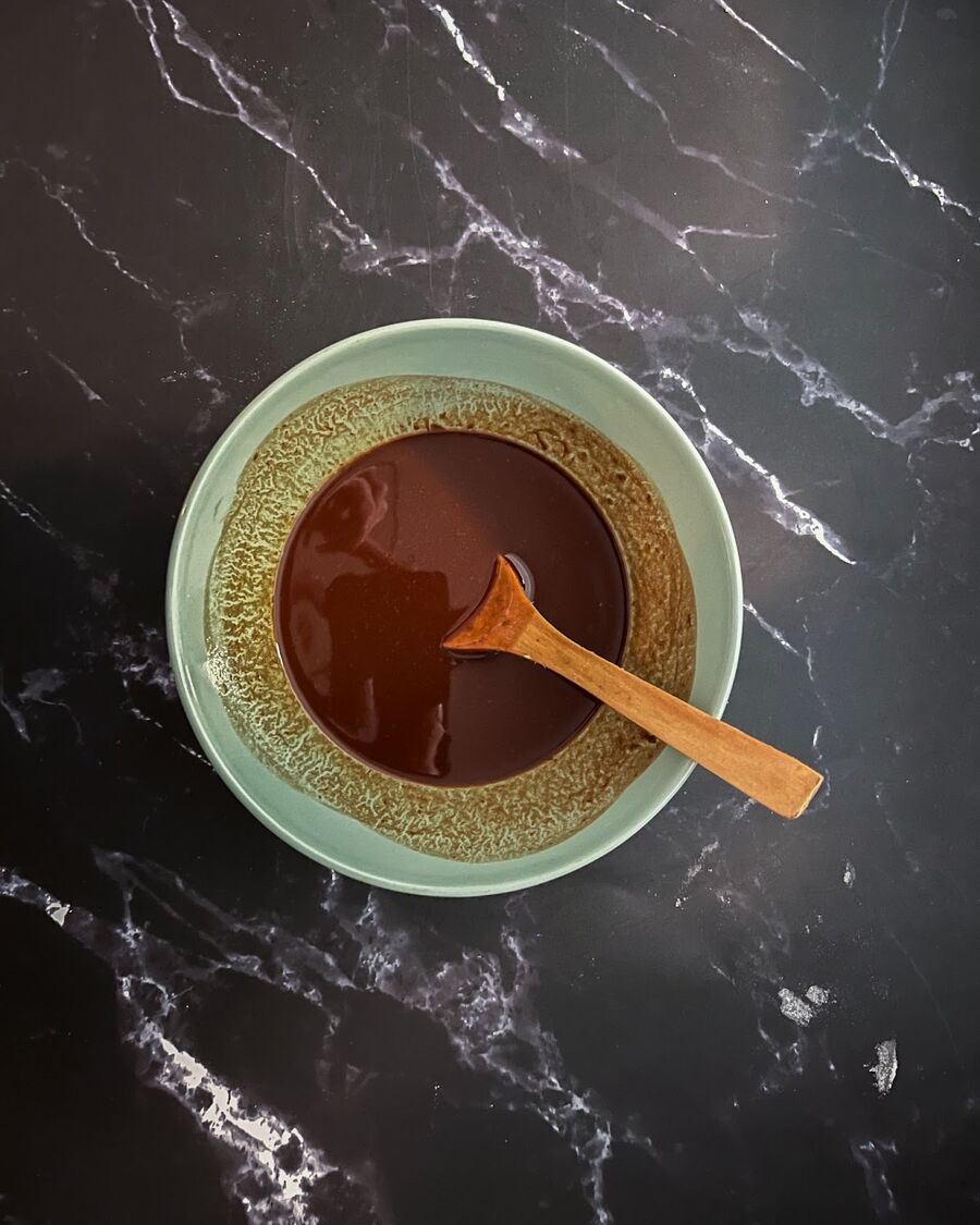In a microwave-safe bowl, melt the salted butter and chocolate chips by microwaving for 1 minute and then letting them sit for 1 minute before stirring together.