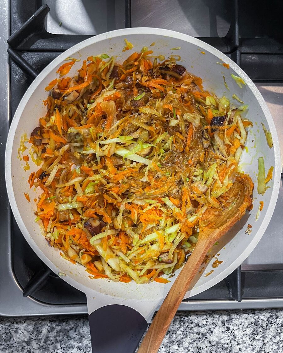 Reduce the heat and allow the filling ingredients to cool to room temperature for about 30 minutes or until they are no longer hot.