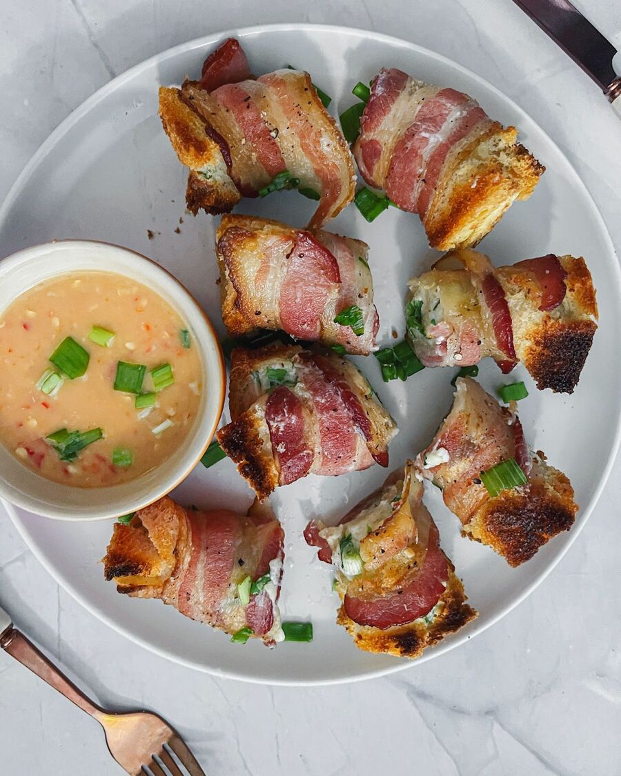 Bacon Cream Cheese Bites with Thai Spicy Dipping Sauce Recipe