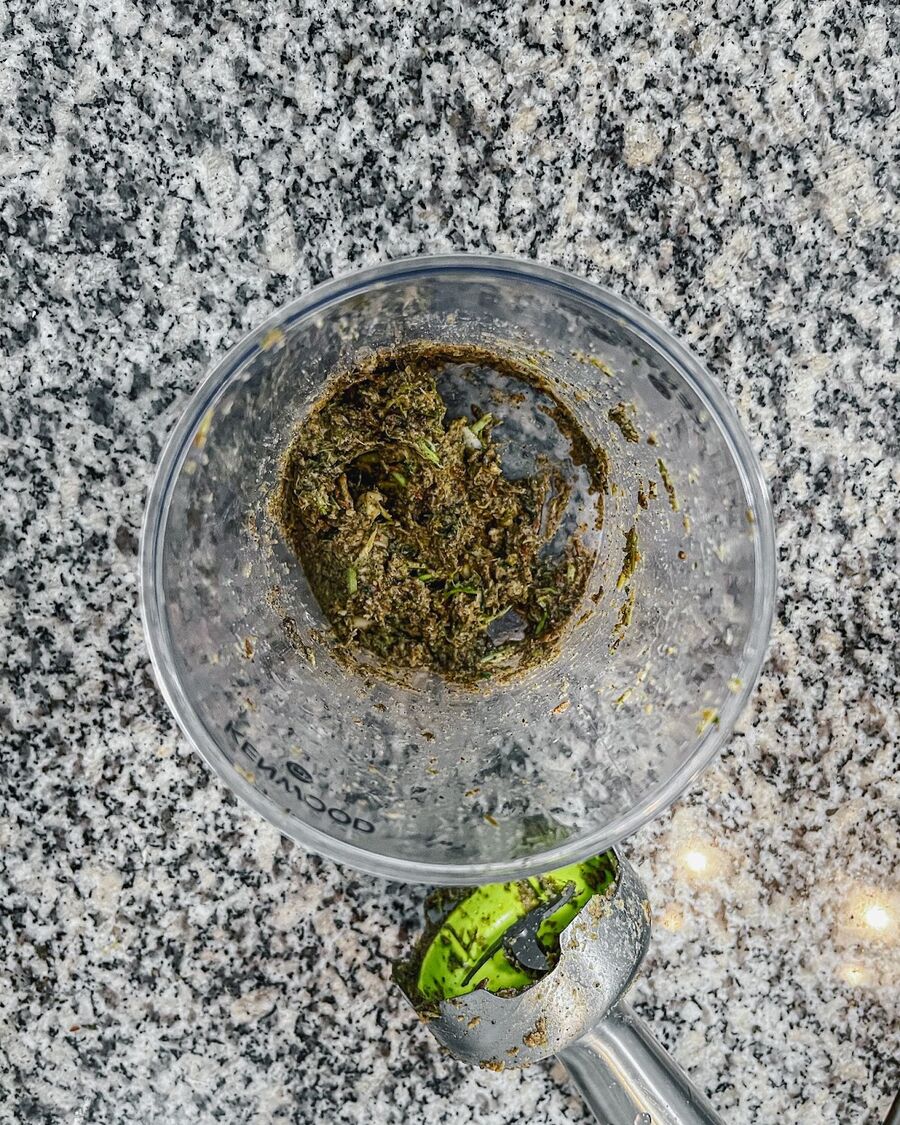 Blend all of the ingredients together with the food processor.
