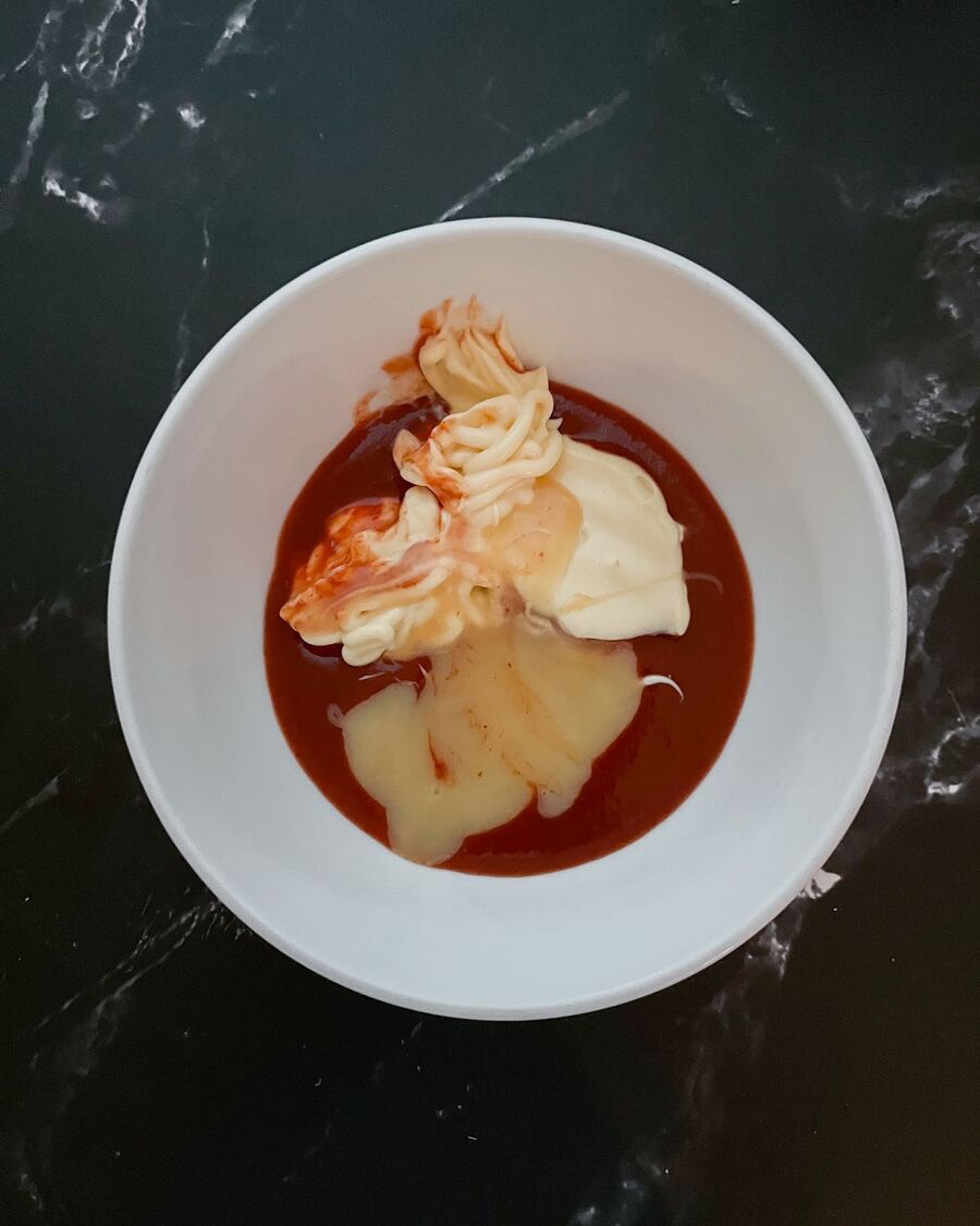 While you are waiting for the fried mushrooms to cool, you can make the Sriracha Mayo Dipping Sauce. Mix the ingredients together and whisk them well to ensure that they are thoroughly combined.