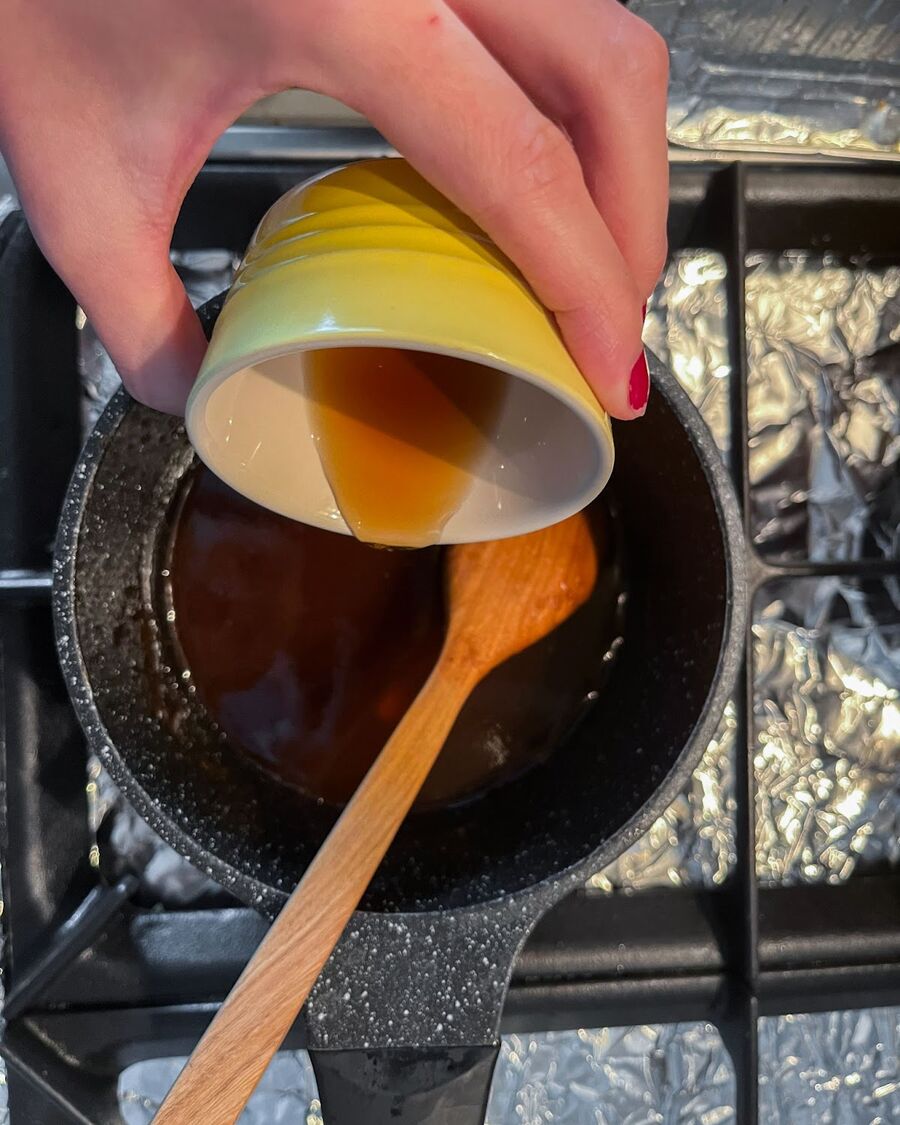 Add the fish sauce and stir the mixture well, making sure all the ingredients are well combined. Taste the sauce and adjust the seasoning according to your preference, adding more fish sauce if needed for saltiness or more palm sugar if it's too sour. Remember to taste the sauce as you go along and adjust it accordingly.