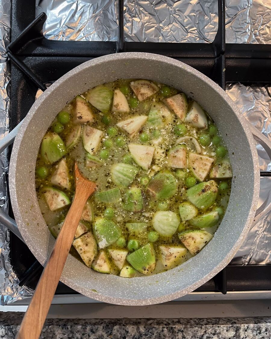 Add the eggplants to the mixture and continue cooking, adjusting the heat to maintain a steady simmer. Allow the eggplants to cook for approximately 5 minutes, or until they are tender and fully cooked.