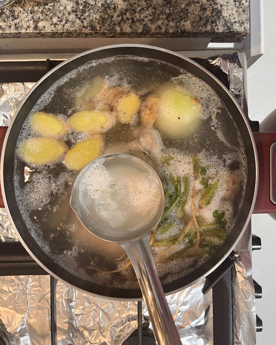While the soup is boiling, make sure to remove any bubbles that form and avoid stirring to keep the soup clear.  