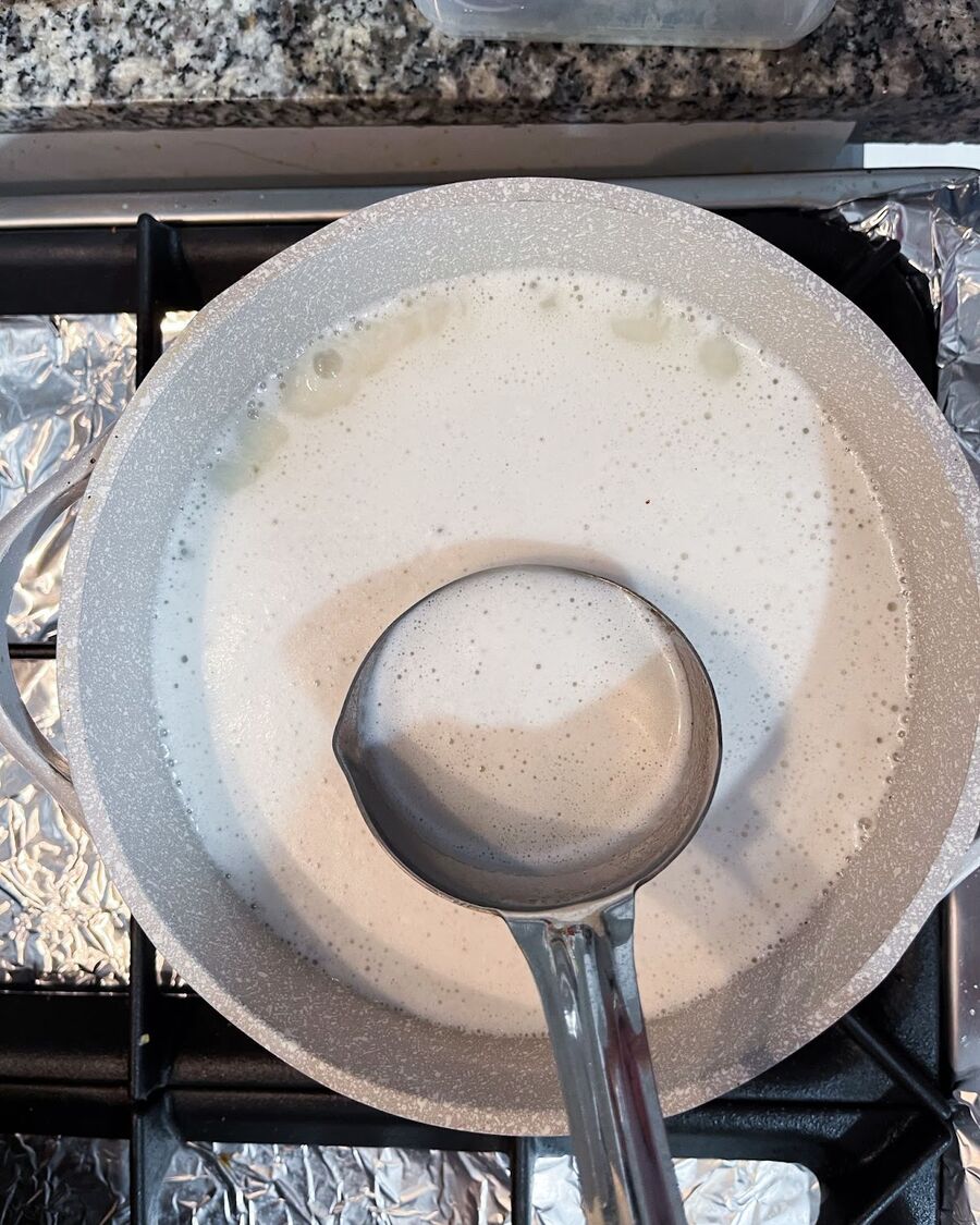 If any bubbles form on the surface, remove them.