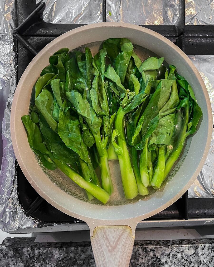 Place the Kailan in the boiling water and cook it for one minute.