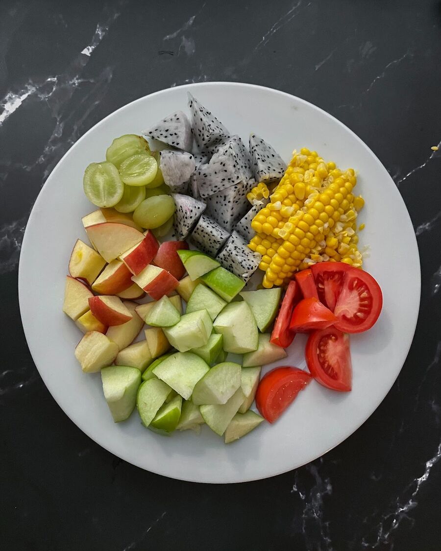 Cut all the fruits into bite-sized pieces.