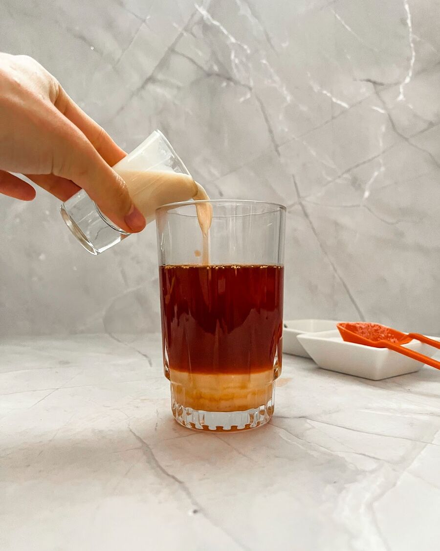 After steeping, add sweetened condensed milk, evaporated milk, and sugar to taste.