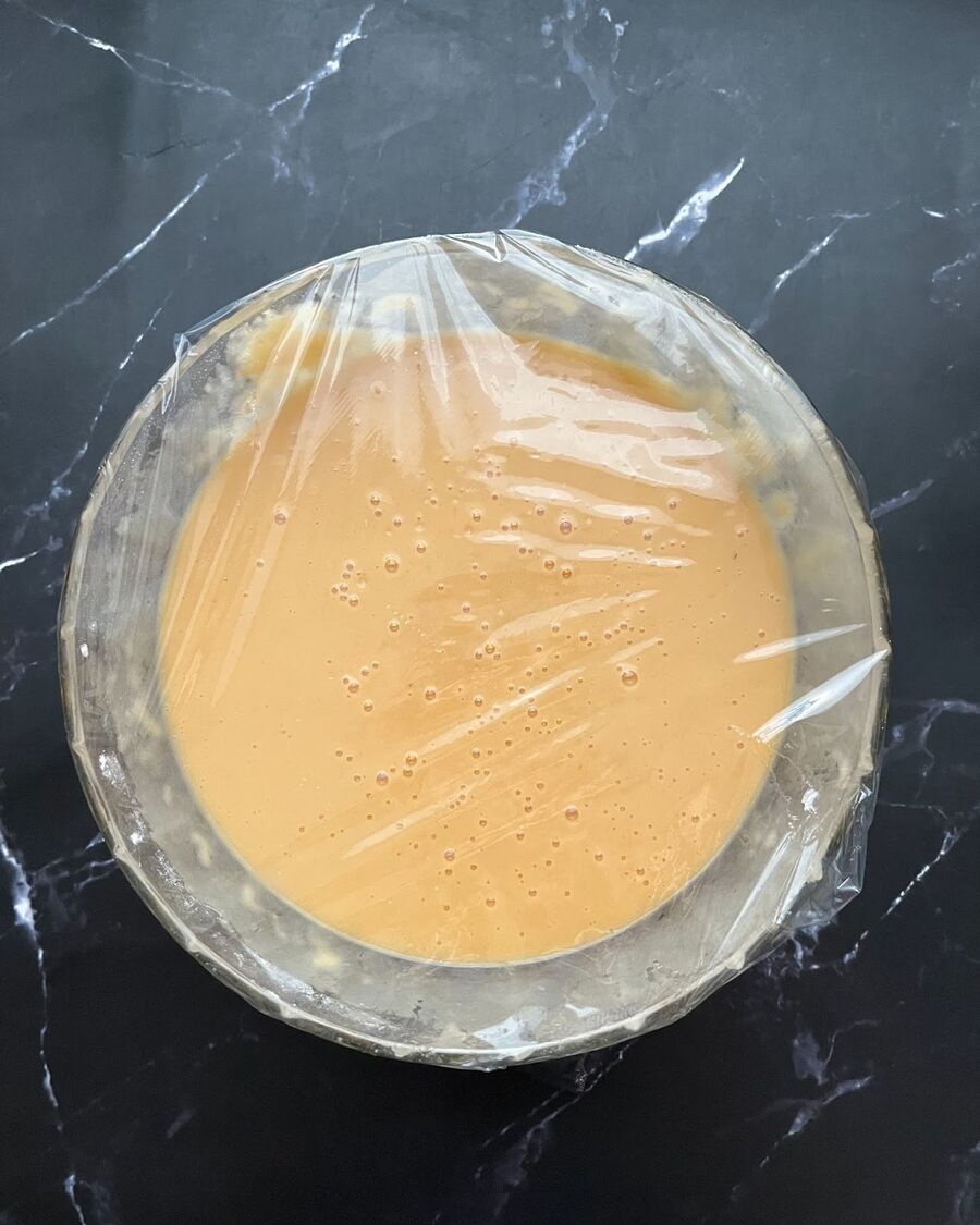 Sift the pancake batter mixture using a sieve or sifter. Then, let it sit at room temperature for about 30 minutes. 