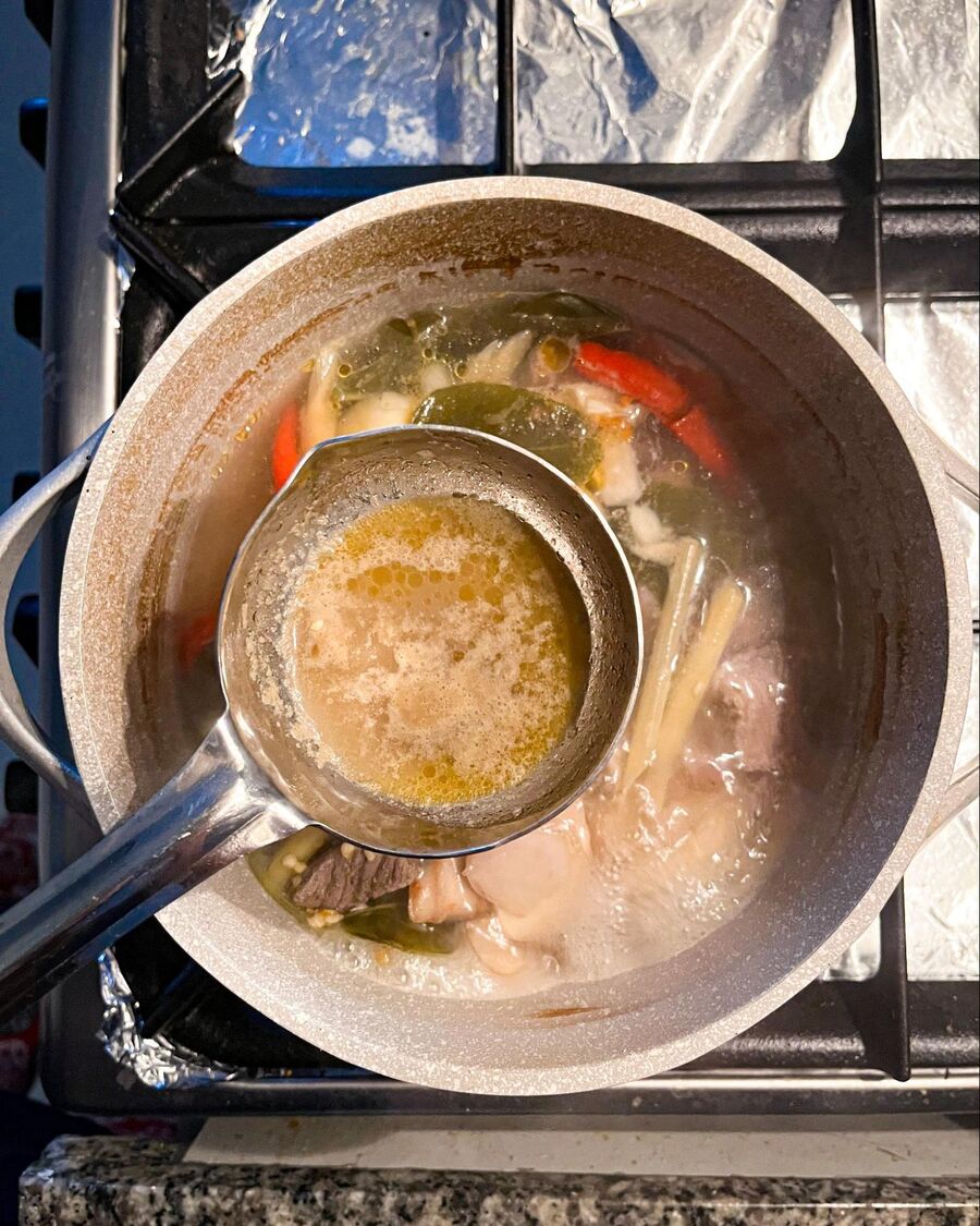 Add the beef to the herbs in the pot and maintain the heat. Sprinkle in the salt and let the beef slowly simmer for about 20-30 minutes, allowing the flavors to combine. 