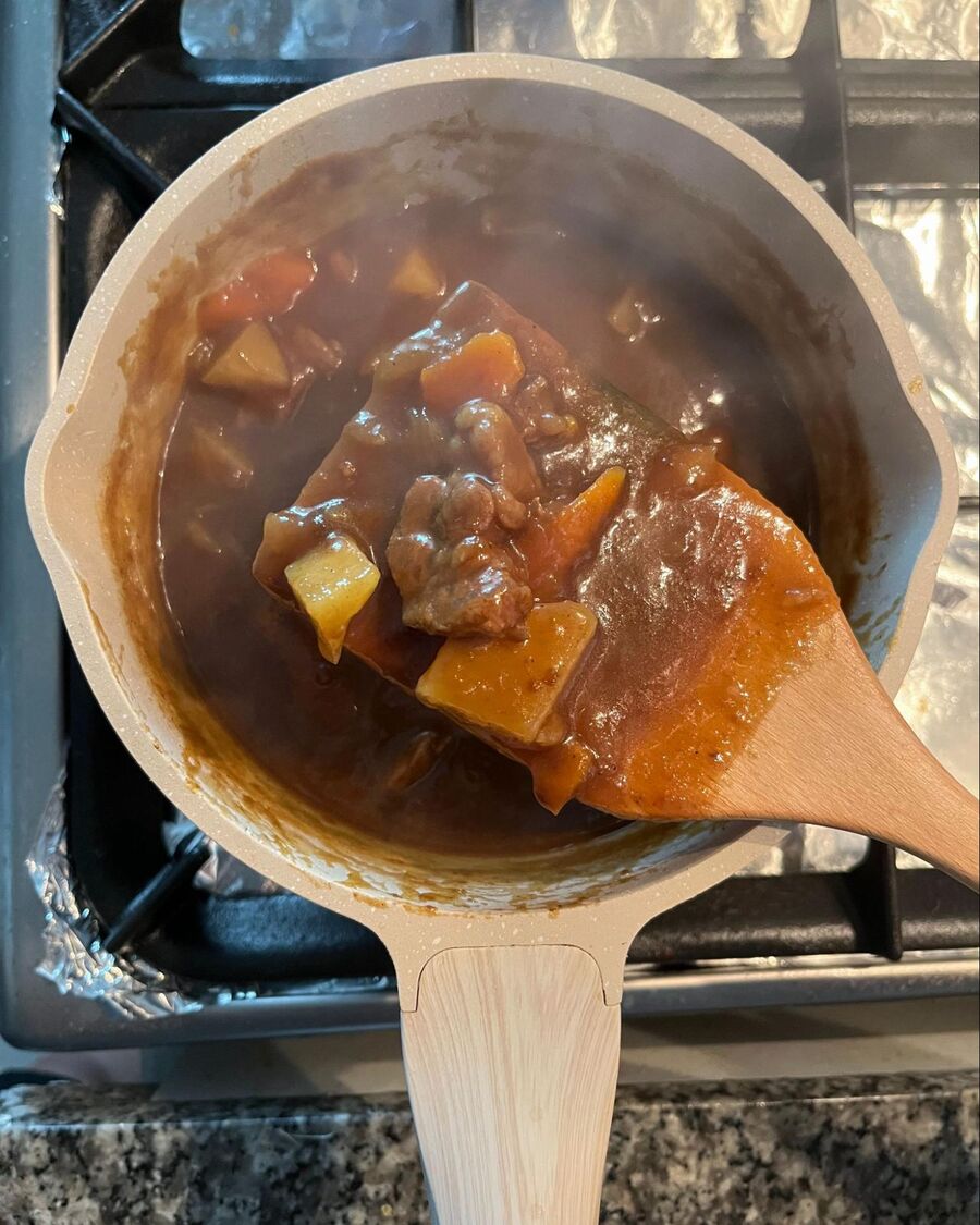 Remove the pot from the heat and serve the Japanese Beef curry with steamed Japanese rice. Enjoy your delicious meal!