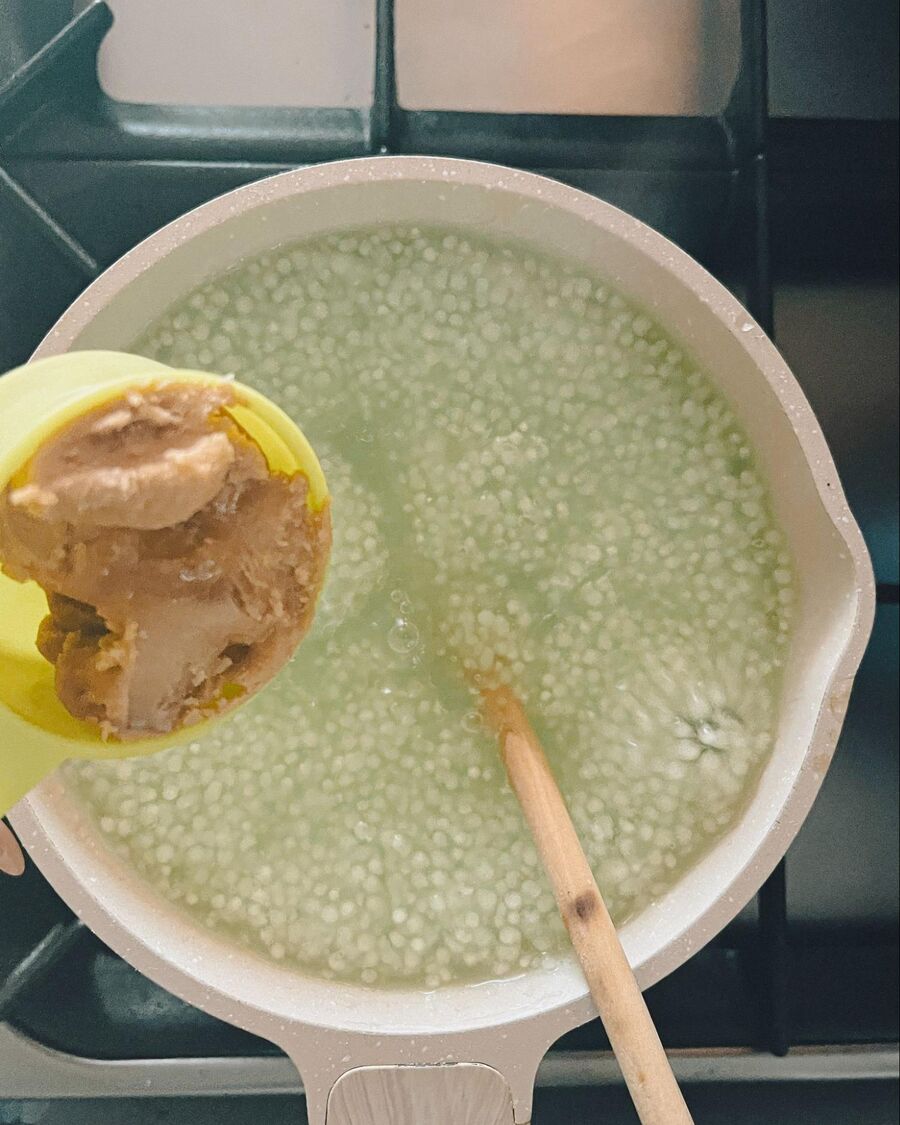 Add the palm sugar or coconut sugar and stir until well combined. Then, remove the pot from the heat.