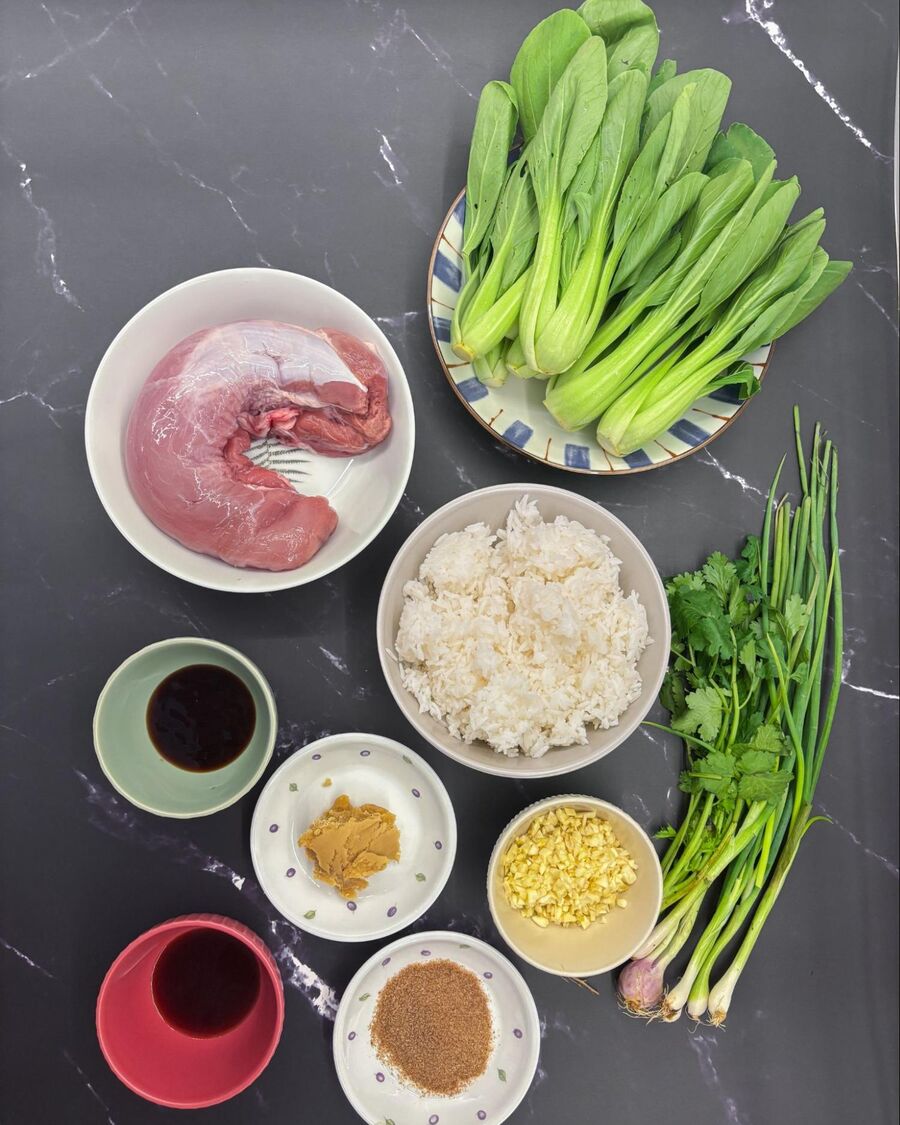 Start by gathering all the essential ingredients you'll need to make Khao Moo Yang with gravy sauce.